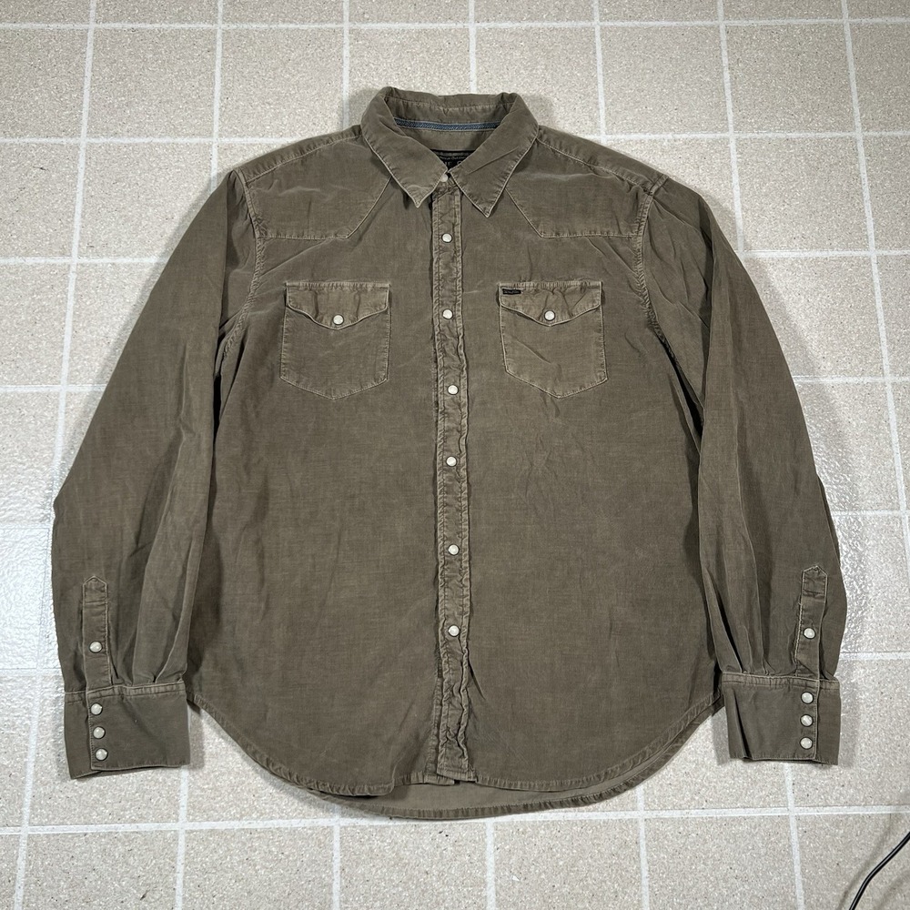 True Grit Pearl Snap Corduroy Shirt Mens XL Brown Western Rodeo Long Sleeve